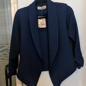 Blue stretch 3/4 sleeve blazer large